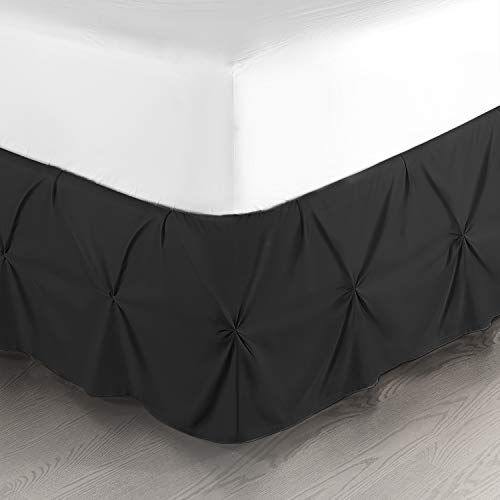 Luxurious Pinch Pleat Black Bed Skirt Queen Size