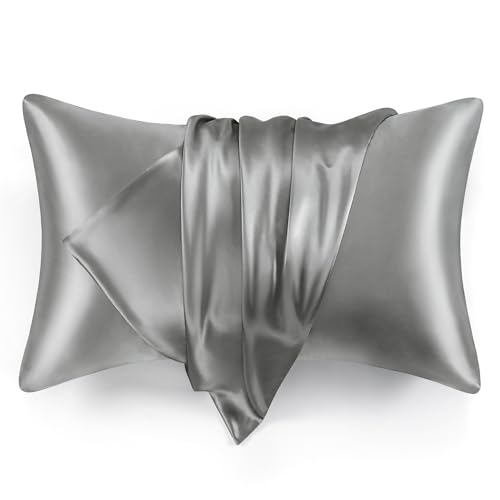 Love's Cabin Silk Satin King Size Pillowcase Set - Dark Gray, 20x40