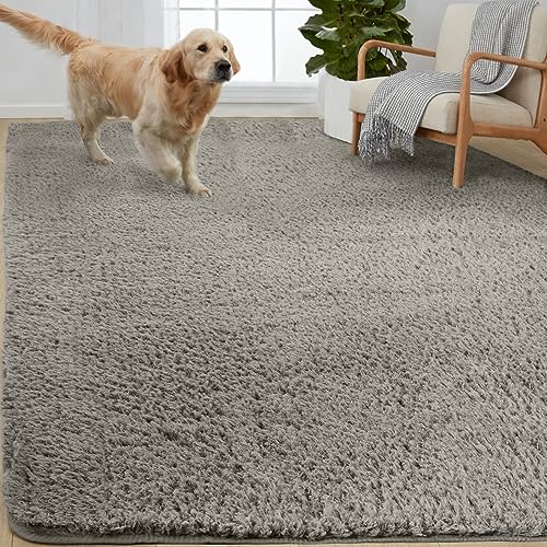 Luxurious Soft Faux Fur Area Rug, Steel Gray, 7.5x10 FT
