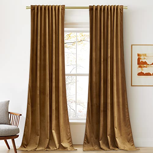 Luxurious Velvet Curtains - Gold Brown, W52 x L84, 2 Panels
