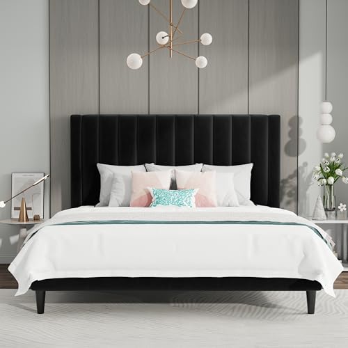 Luxurious Velvet Upholstered Queen Size Bed Frame