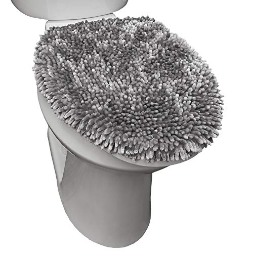 Luxury Plush Chenille Shag Toilet Lid Cover - Gray