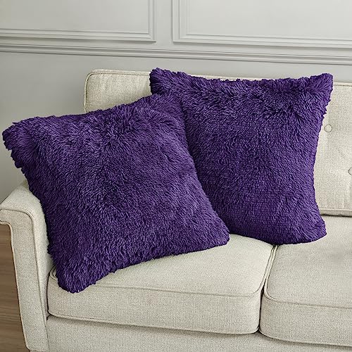 Luxury Purple Faux Fur Throw Pillow Covers