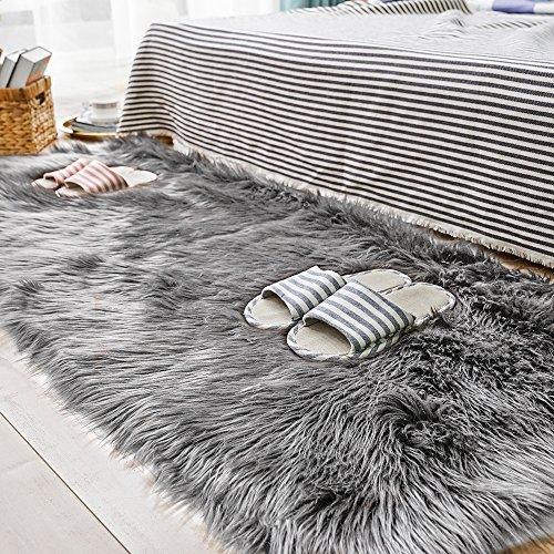 Luxury Soft Faux Sheepskin Fur Area Rug, Grey