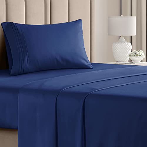 Luxury Twin Size Bedding Sheet Set - Breathable & Cooling - Navy Blue
