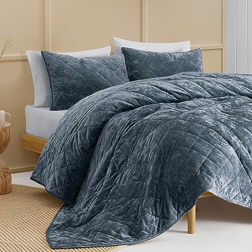 Luxury Velvet Comforter with Diamond Quilted Bedspread Coverlet