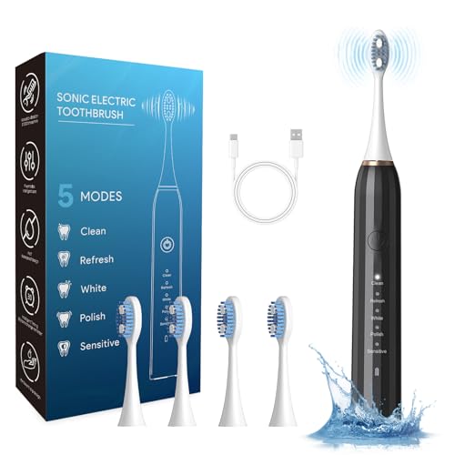 LVLAM Sonic Electric Toothbrush for Adults - Black