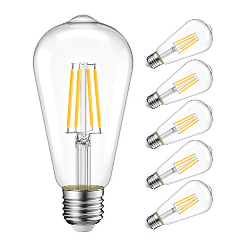 LVWIT 6 Pack Vintage LED Edison Bulbs - High Brightness, Warm White, Dimmable