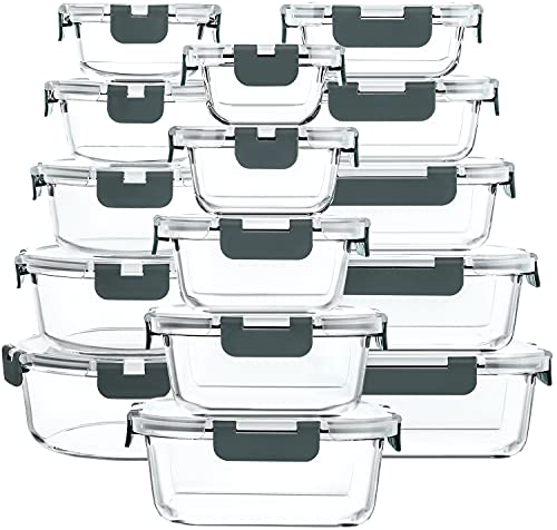30-Piece Glass Food Storage Containers with Snap Locking Lids