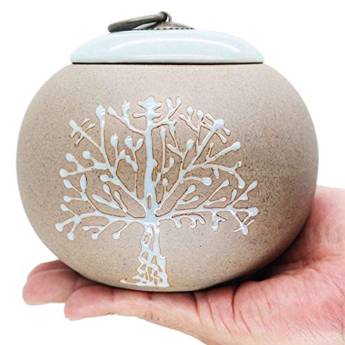 Brown Tree of Life Ceramics Cremation Urn for Human Ashes by M MEILINXU