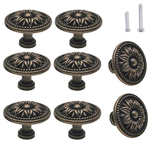 Vintage Flower Shape Cabinet Drawer Knobs, Antique Bronze Handles by M MIMHOOY