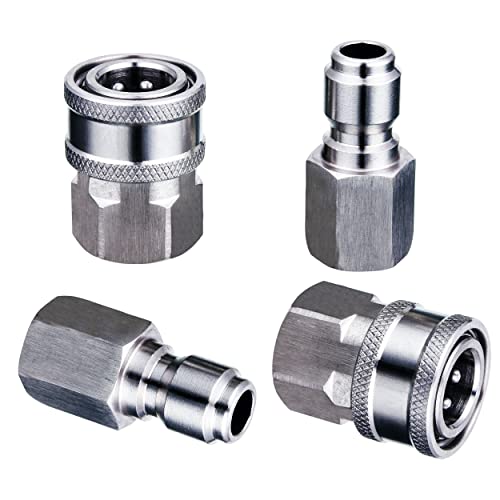 M MINGLE Pressure Washer Adapter, 2 Sets 3/8 Inch Quick Connect Fittings, Stainless Steel Pressure Washer Fittings, Male and Female Power Washer Quick Disconnect Kit, 5000 PSI