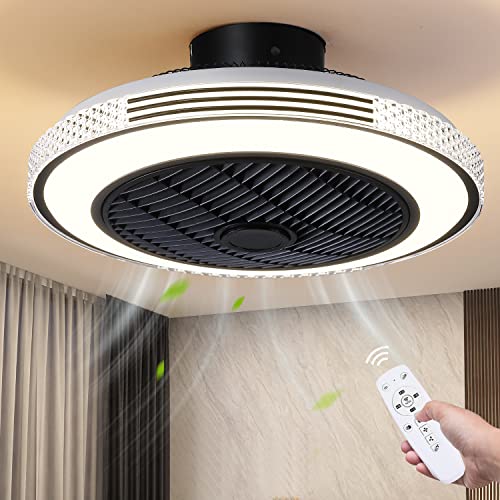 MADSHNE Low Profile Flush Mount Ceiling Fans with Lights