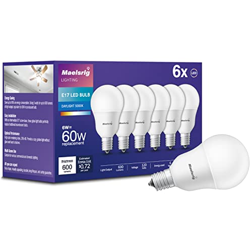 Maelsrlg E17 LED Bulb, 6W, Daylight White, 60W Equivalent, Pack of 6