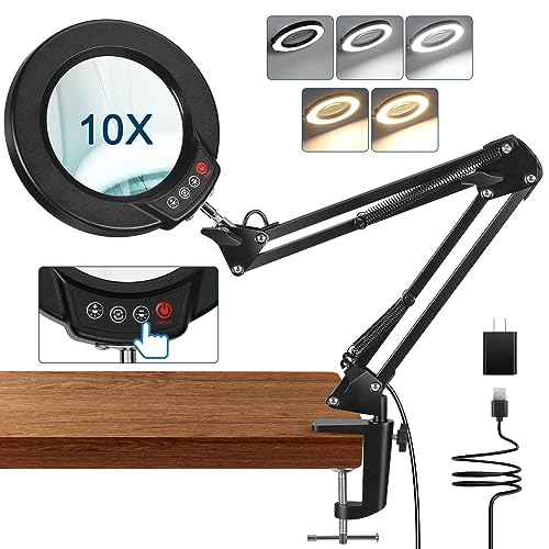 MagnieOpti 10X Magnifying Glass with Light and Clamp