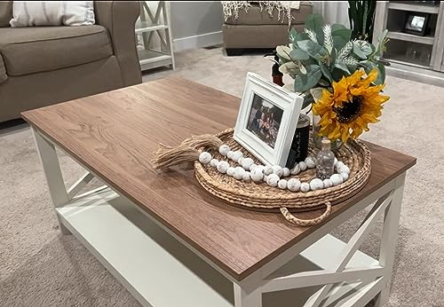 MAISON ARTS Rustic Farmhouse Coffee Table with Storage, Ivory