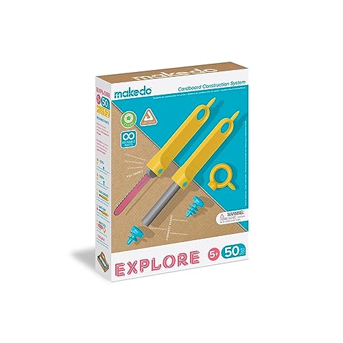 Makedo Explore | Cardboard Construction Toolkit (50 Pieces) | Educational Toys for Creative Play