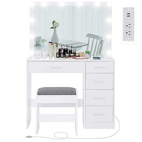 Makeup Vanity Table with Large Lighted Mirror