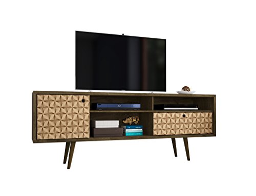 Mid-Century Modern TV Stand with Shelves and Cabinet, 70.86 inch, Brown