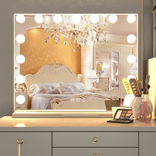 Manocorro Hollywood Vanity Mirror with Lights, Large Lighted Mirror with 15 LED Bulbs