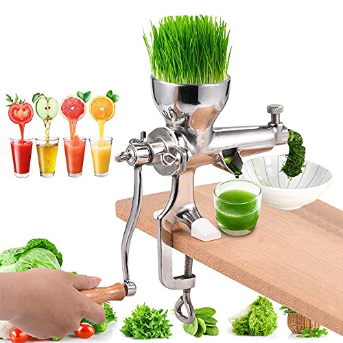 Manual Wheatgrass Juicer Heavy Duty Stainless Steel Wheatgrass Manual Hand Juicer Home Health Juice Extractor Tool for wheat grass fruits apples pears vegetables cabbage celery