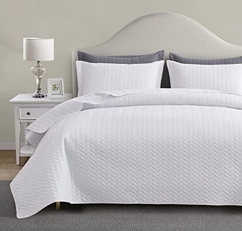 Maple&Stone White Quilt Set Queen Size, Lightweight Bedspread