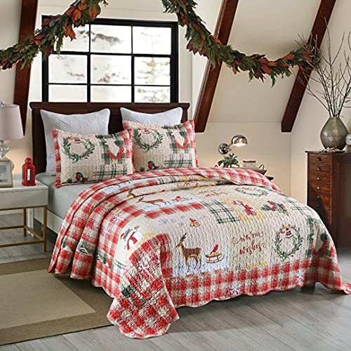 MarCielo Christmas Quilt Set Bedspread Set B021(King), Red