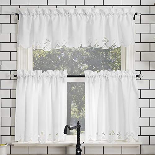 Mariela Floral Trim Kitchen Curtain Valance and Tiers Set