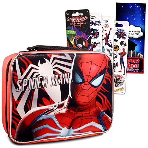 Spiderman Lunch Box Bundle for Boys: Bag, Stickers & Door Hanger Set
