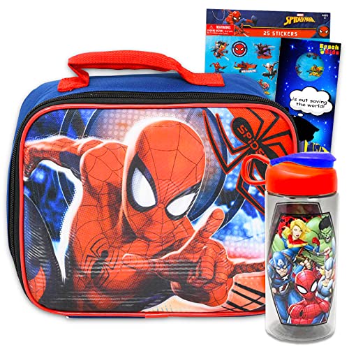 Marvel Spiderman School Supplies Bundle - 4 Pc Spiderman Lunch Box Set with Stickers, Reusable Water Bottle, and More