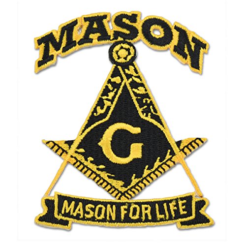 Mason for Life Square & Compass Embroidered Masonic Patch - [Black & Gold][3'' Tall]