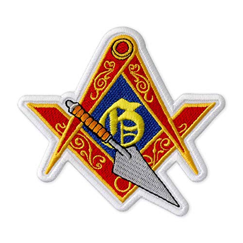 Masonic Logo with Trowel Embroidered Patch Iron On (4.1" × 3.7")