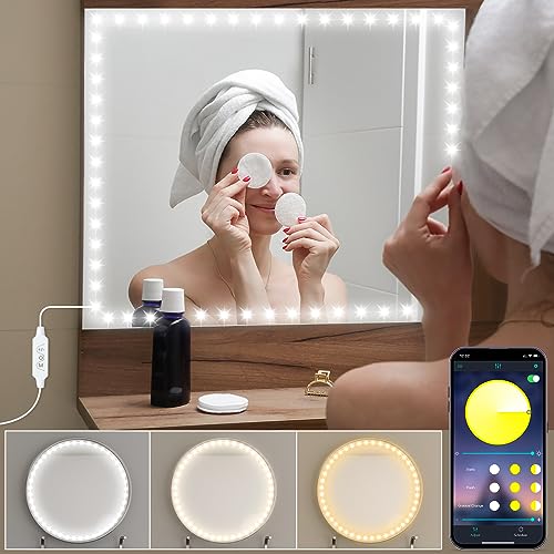 LED Vanity Lights For Mirror, Consciot Hollywood Style Lights With 14  Dimmable Bulbs, Adjustable Color & Brightness, USB Cable, Mirror Lights  Stick on
