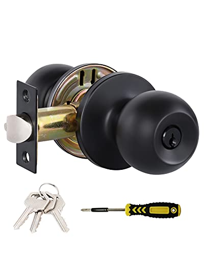 Matte Black Door Knobs with Lock and Keys