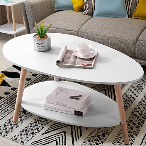 Maupvit Coffee Table - 2 Tier Oval Wood Table with Open Shelving