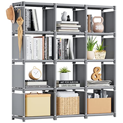 Mavivegue Bookshelf - Grey Cube Shelf for Bedroom, Home Office