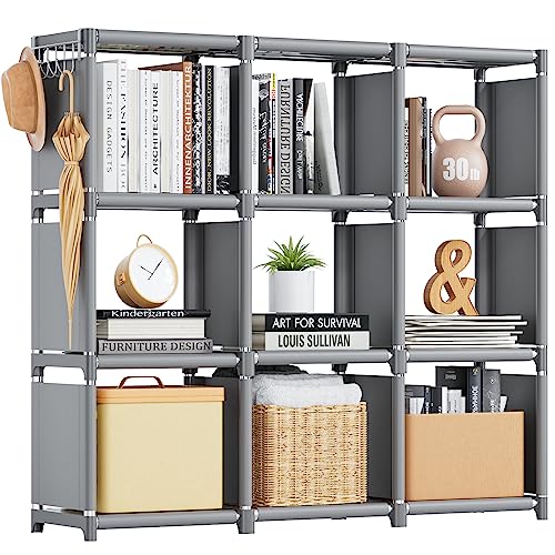 Mavivegue Bookshelf,9 Cube Storage Organizer,Book Shelf Organizer,Tall Bookcase Shelf,Grey Cube Shelf for Bedroom,Home Office