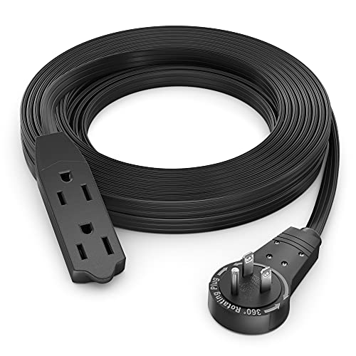 Maximm 15 Ft 360° Rotating Flat Plug Extension Cord/Wire - Black