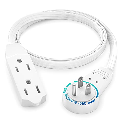 Maximm Cable 2 Ft 360° Rotating Flat Plug Extension Cord/Wire, 16 AWG 24 Inch Multi 3 Outlet Extension Wire, 3 Prong Grounded Wire - White - UL Certified
