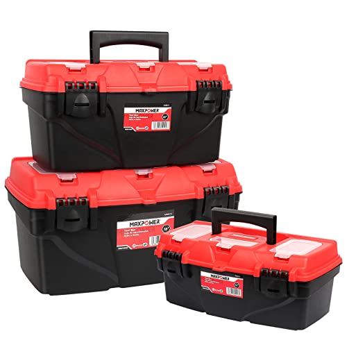 MAXPOWER 3 Pack Plastic Toolbox with Removable Tool Trays