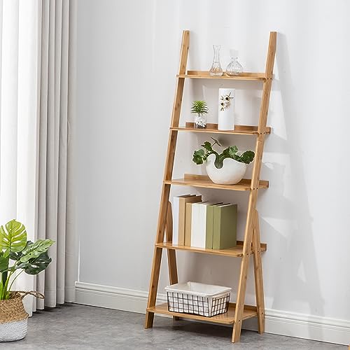 Maydear Bamboo Ladder Shelf Bookcase