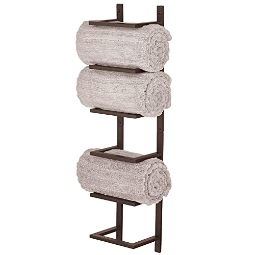 mDesign 5-Level Wall Mount Towel Rack Holder - Bronze