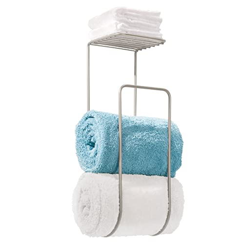 mDesign Bathroom Towel Holder with Storage Shelf