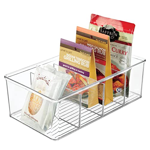 mDesign Clear Plastic Divided Storage Bins - Perfect for Kitchen and Home Organization