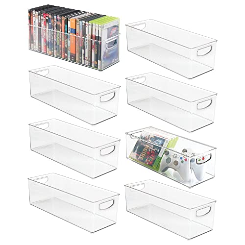 mDesign DVD Storage Organizer - Pack of 8 Clear Bins with Handles