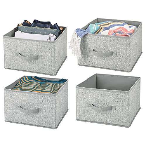 mDesign Fabric Bin - Foldable Cloth Storage Cube - 4 Pack - Gray