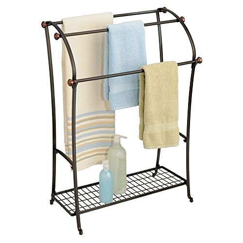 mDesign Large Standing Metal Bathroom Towel Holder Stand