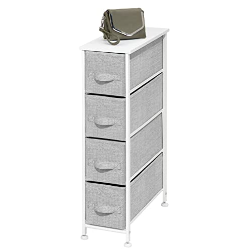 mDesign 4-Drawer Narrow Storage Tower with Wood Top - Gray