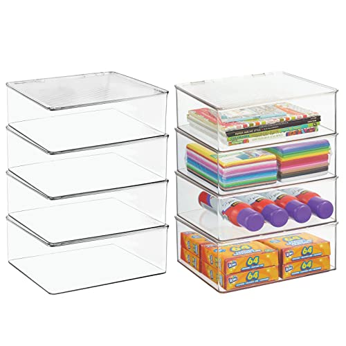 mDesign 8-Pack Clear Plastic Stackable Craft Room Storage Boxes