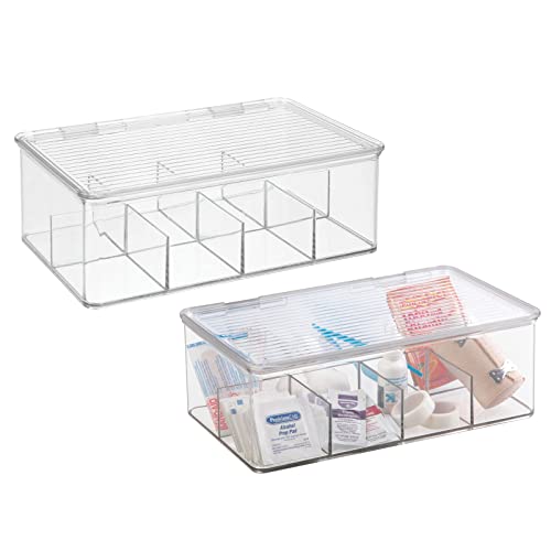 mDesign Plastic Divided First Aid Storage Box Kit - Clear
